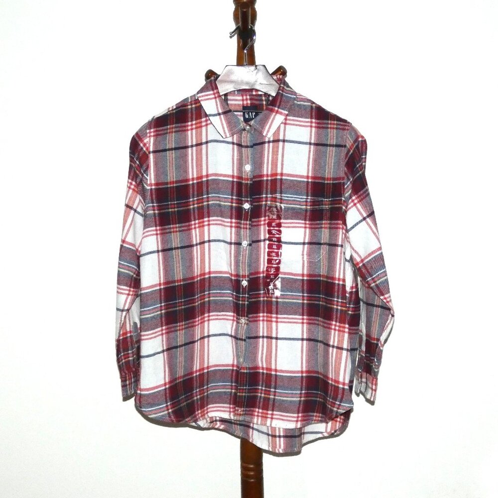 NEW GAP Plaid Boyfriend Flannel Shirt Misses size XL Button Front NWT